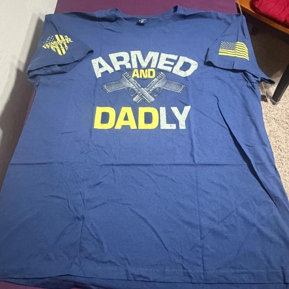 Warrior XII Armed and Dadly Navy Blue Graphic T-Shirt Mens XXL Patriotic